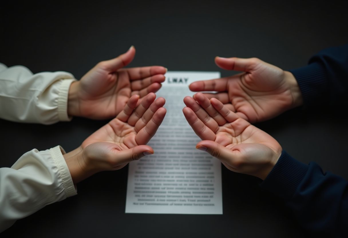 A pensive couple sits at a table, illustrating the emotional challenges and potential cons of discussing a prenuptial agreement.