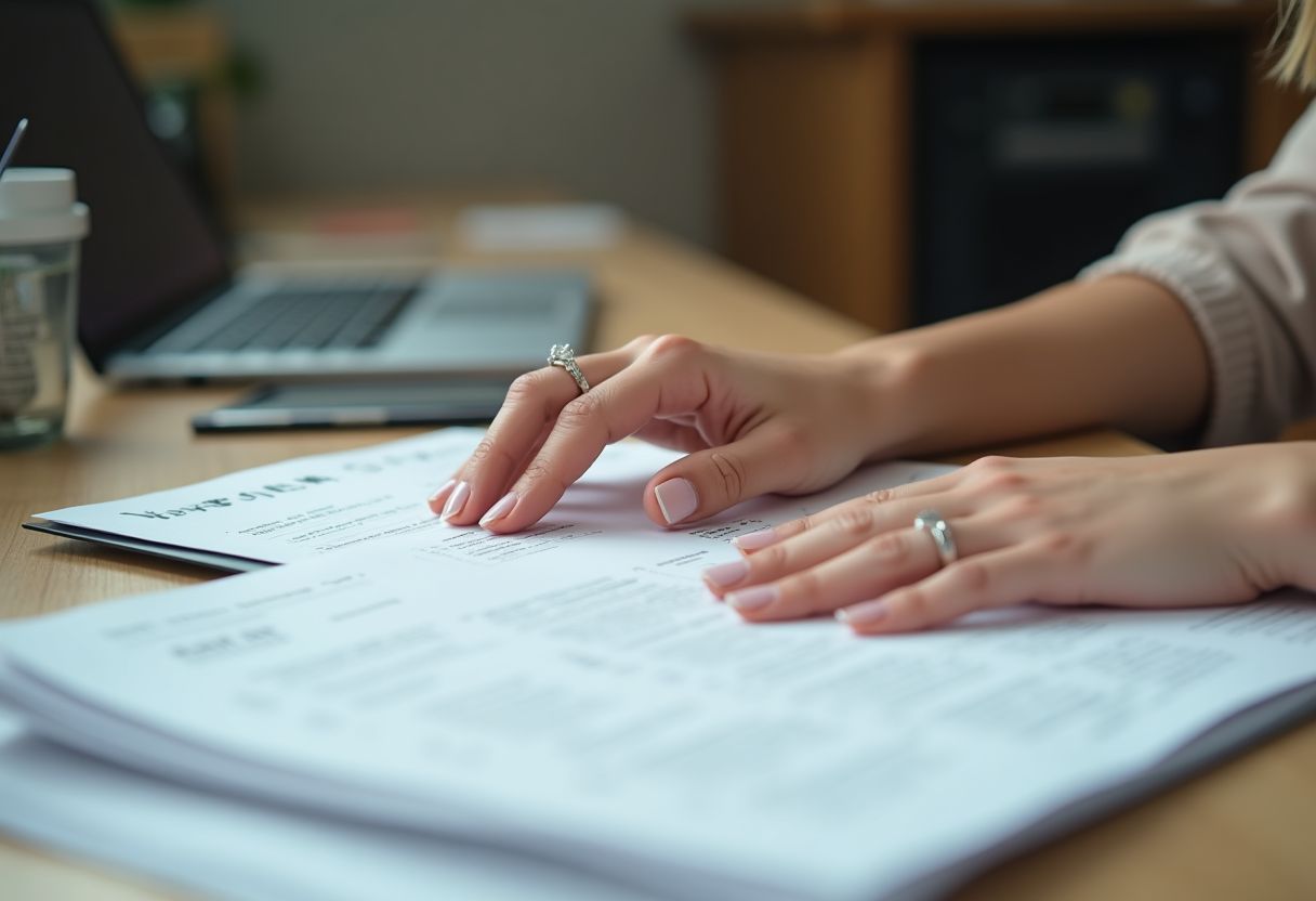 A couple discusses a prenuptial agreement document, focusing on financial disclosure and property rights.